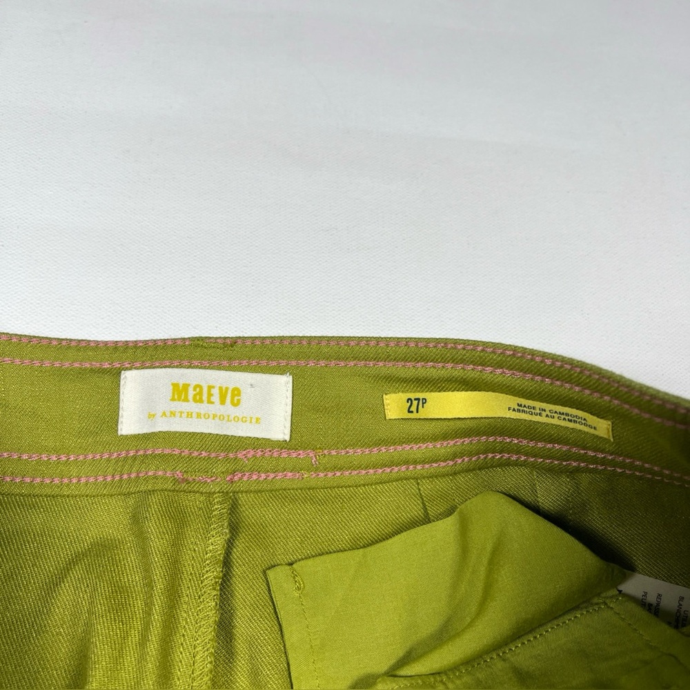 Maeve Pants The Colette Wide Leg Crop Linen Blend Yellow Green Casual Work Sz 27 - Picture 6 of 15